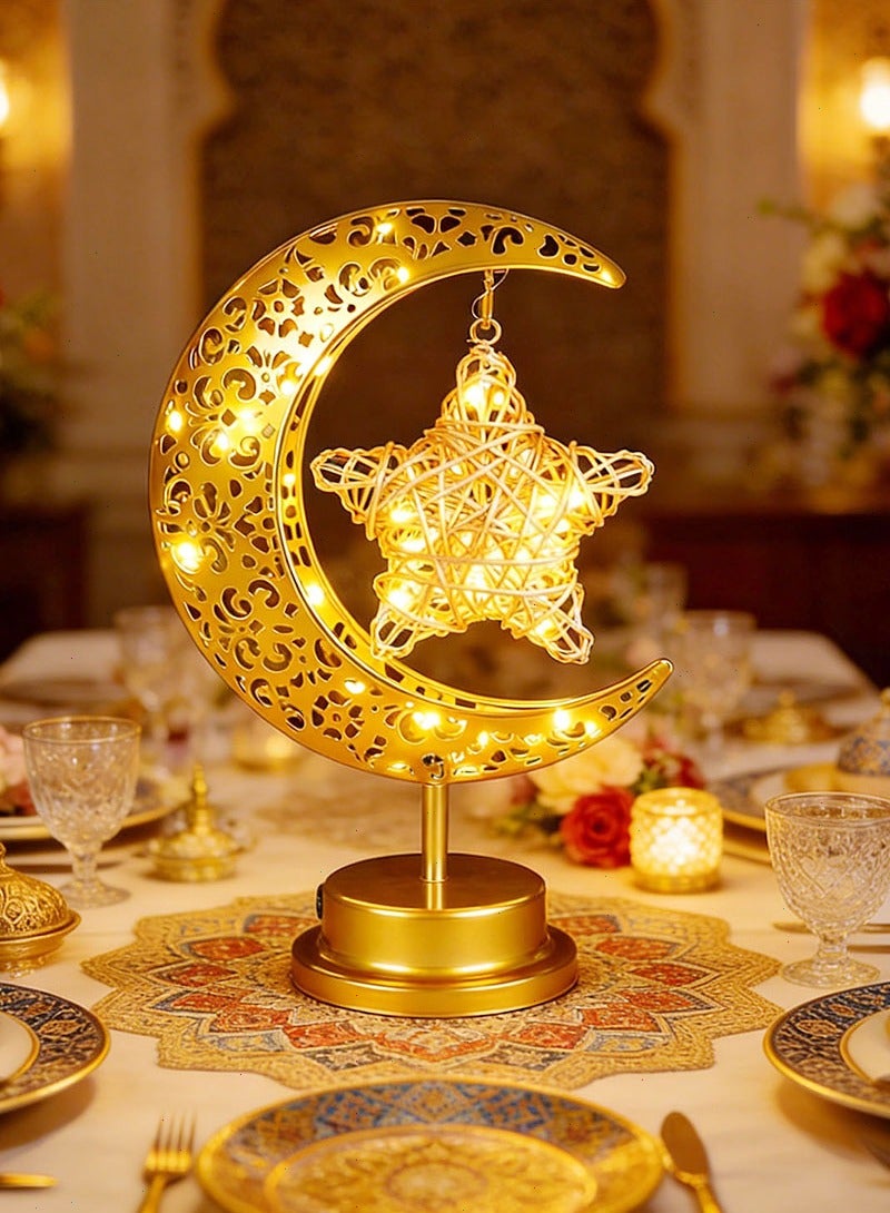 Ramadan Lights, Moon & Star  Table Lamp, Warm White Night Lights for Bedroom & Living Room Festive Home Decor - Image 2